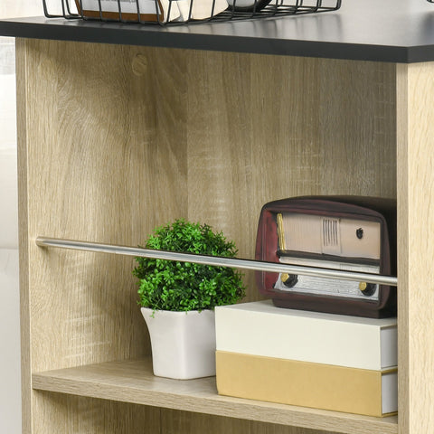 Rootz High Bar Table - Kitchen Work Desk - Space-Saving Storage - 112L x 57W x 106H cm - Black Oak Look with 3 Shelves