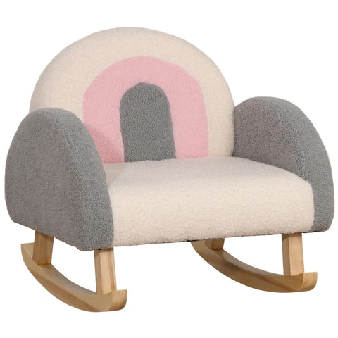 Rootz Rocking Chair For Toddlers - Cute Design - Imitation Sheepskin - Eucalyptus Wood - Grey + Pink + Cream - 50 x 45 x 44cm