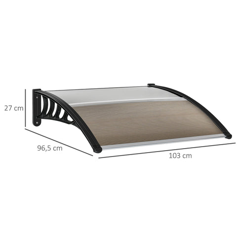 Rootz Door Roofing - Canopy Awning - Weather Shield - Protects Against Rain, Wind & Hail - 103 x 96.5 x 27 cm - Brown Polycarbonate & Aluminum