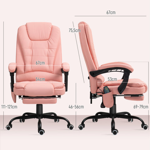 Rootz Massage Office Chair - Recliner - Executive Chair - 7 Vibration Points - Faux Leather - 67 x 67 x 111-121cm - Pink