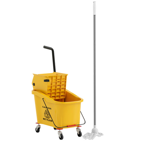Rootz 36L Wheeled Cleaning Bucket - Mop Trolley - Mop Caddy - Quick Wring Efficiency - 55cm x 37cm x 65cm