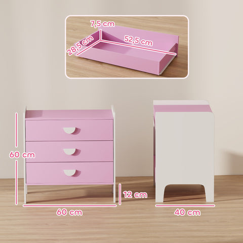 Rootz Children's Chest of Drawers - Kids Storage Cabinet - Pink and White Dresser - Promotes Independence - 60L x 40W x 60H cm