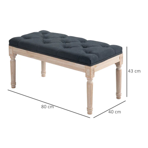 Rootz Bench - Bed Bench - Vintage Design - Vintage Bench - Button Stitching - Turned Legs - Shabby Chic - Dark Gray - 80cm x 40cm x 43cm