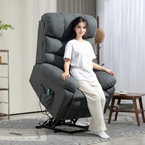 Rootz Grey Electric Reclining Armchair - Upholstery Chair - Massage Function - Senior Mobility Aid - 93cm x 100cm x 112cm