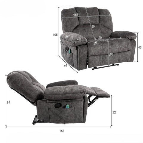 Rootz Extra Wide Manual Massage Chair - Gray Armchair - Recliner Seat - 8-Point Massage & Heating - 115L x 68W x 105H cm