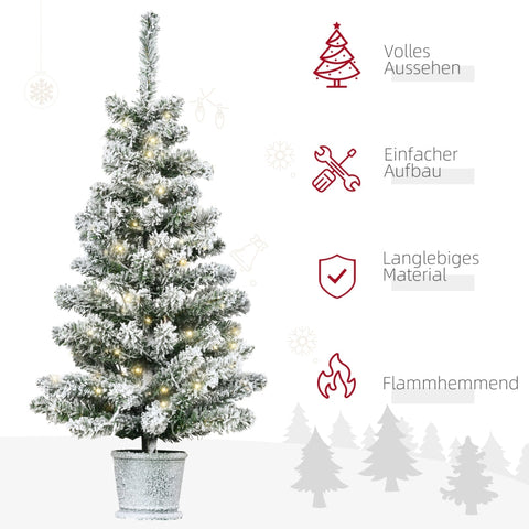 Rootz Compact Christmas Tree - Festive Tree - Holiday Tree - Integrated Lights - Snow Effect - 90cm High, Ø40cm
