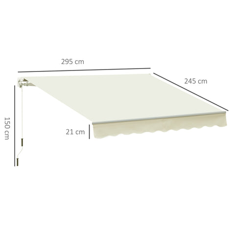 Rootz Retractable Awning - Adjustable Sunshade - Waterproof Canopy - Aluminum Frame - 2.95m x 2.45m - White
