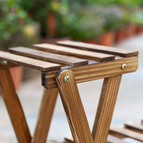 Rootz Wooden Flower Rack Plant Stand - Flower Stand - 6 Tier Shelves - Charred Pine - Indoor & Outdoor Use - 98L x 28W x 95H cm