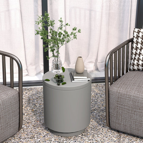 Rootz Outdoor Side Table - Cooler Ice Bucket - Grey Concrete - Keeps Drinks Chilled - Ø37.5 x 43.5H cm