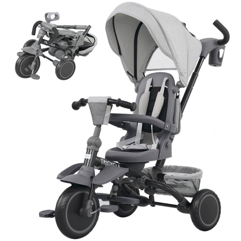 Rootz Children's Drei Bike - Toddler Buggy - 6-in-1 Stroller - Safety Net - Foldable Grey - 111.5cm x 52cm x 98cm