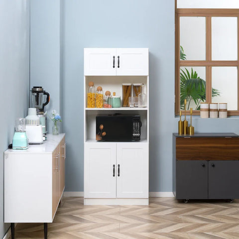 Rootz Kitchen Cabinet - Kitchen Buffet Cabinet - Country House Style - 2 Cabinets - 2 Shelves - Chipboard - White - 70 Cm X 40 Cm X 170 Cm