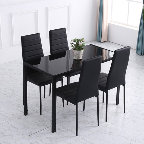 Rootz Dining Table - Kitchen Table - Modern Dining Table - Tempered Glass Top - Durable Metal Legs - 120cm x 60cm x 75cm - Black