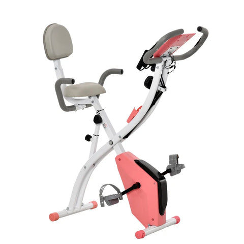 Rootz 2-in-1 Foldable Exercise Bike - Recumbent Stationary Bike - 8-Level Adjustable - Magnetic Resistance with Pulse Sensor - LCD Display - Pink + White - 97 x 51 x 115 cm