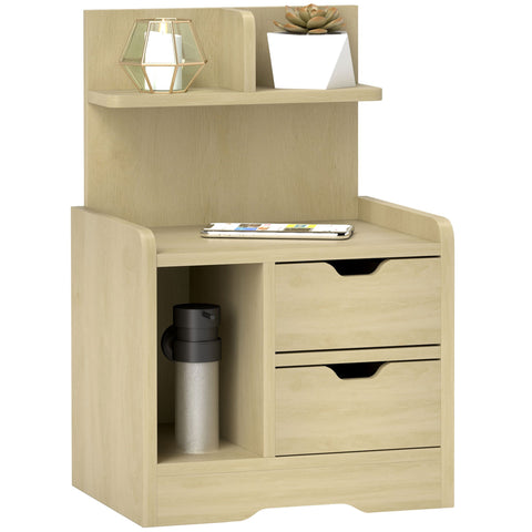 Rootz Bedside Table with 2 Drawers - Nightstand - Side Table - Versatile Storage - 40x30x60 cm Brown