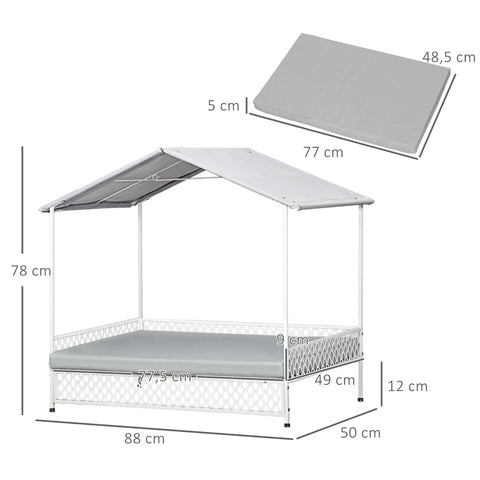 Rootz Canopy Dog Bed - Elevated Pet Bed - Outdoor Dog Gazebo - Ultimate Comfort - Sun Protection - Water-Repellent Cushion - 88cm x 50cm x 78cm - Steel & Oxford Fabric