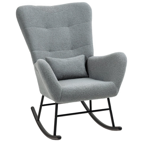 Rootz Rocking Chair - Fluffy Lounge Chair - Non-Slip Recliner - Luxurious Comfort - 67cm x 95cm x 100cm - Grey