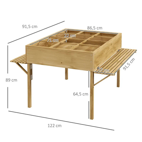 Rootz verhoogd bed met 12 verdelers - opklapbare zijplanken - weerbestendig - dennenhout - naturel - 122 x 91,5 x 89 cm