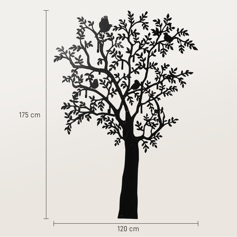 Rootz Wall-Mounted Wardrobe Hook - Coat Rack - Tree Design Hook - Space-saving - 120cm x 5cm x 175cm - Black