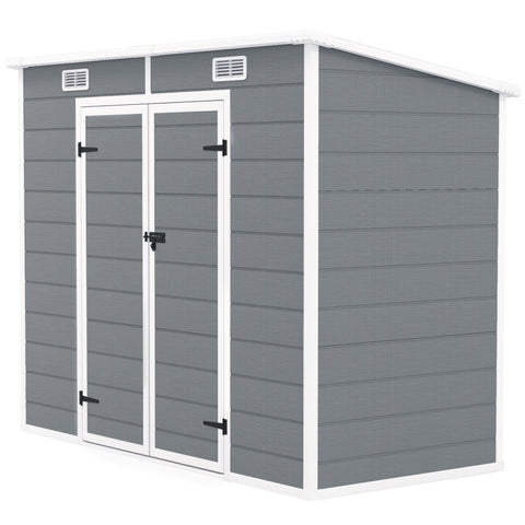 Rootz 2.4 x 1.3m Garden House - Shed - Storage Unit - Weather & UV Resistant - 238cm x 125cm x 165/183cm - Grey