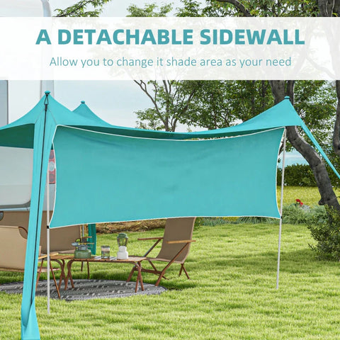 Rootz Awnings - Waterproof - Adjustable Lightweight - Foldable Awning - Steel Supports - Side Panel - Ground Spikes - Carry Bag - Polyester - Sky Blue - 300L x 300W x 200H cm
