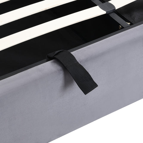 Rootz Upholstered Bed with Storage - Hydraulic Bed Box - Velvet Frame - Extra Storage & Comfort - 210cm x 180cm x 102cm