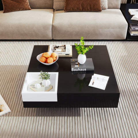 Rootz Coffee Table - Living Room Table - High Gloss - Removable Storage - LED Light Effect - 72cm x 72cm x 30cm