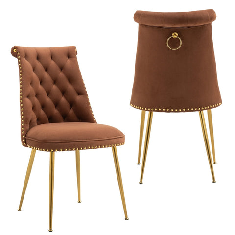 Rootz Set of 2 Velvet Chairs - Comfortable Armchair - Elegant Seating - Ergonomic Comfort - Gold Metal Legs - 43.9cm x 62cm x 87.5cm