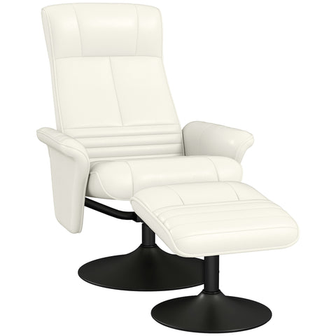 Rootz Recliner & Stool Set - TV Armchair - Swivel Chair - Ergonomic Comfort - White - 69L x 71W x 104H cm