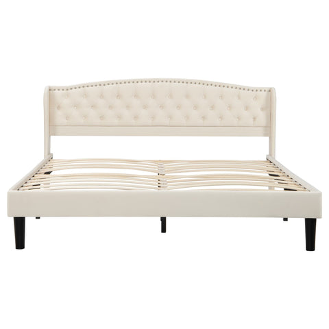 Rootz Soft Upholstered Bed - Velvet Headboard - Button Decor - Luxurious Comfort - 212L x 190W x 100H cm