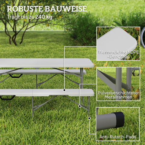 Rootz Campingbank - Outdoor Plastic Bench - Folding Picnic Seat - 240kg Capacity - 182cm x 28cm x 42cm - Waterproof & Durable
