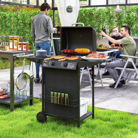 Rootz Gas Grill - BBQ Grill - Outdoor Grill - 3 Burner & Side Cooker - Integrated Thermometer - 107cm x 54cm x 96cm - Black