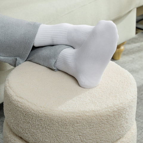 Rootz Round Stool - Footrest - Ottoman - Supports Up to 120kg - φ40 x 45H cm - White Teddyfleece