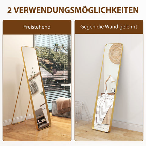 Rootz Full Body Mirror - Freestanding & Tiltable - Metal Frame - Elegant Gold Finish - 160 x 40 cm - Ideal for Hallways and Bedrooms