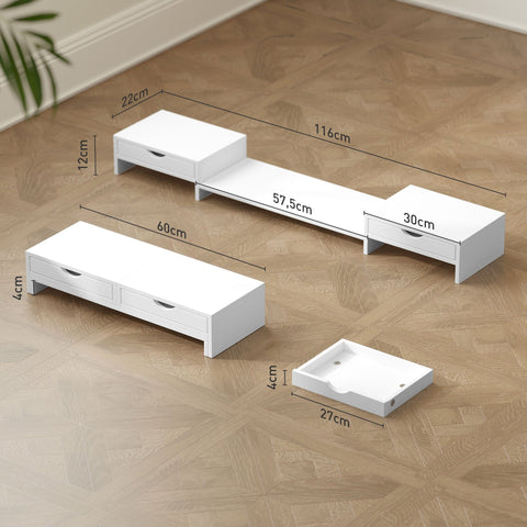 Rootz Adjustable Monitor Stand - Computer Table Stand - PC Screen Riser - Enhances Visual Comfort - 60-116cm x 22cm x 12cm