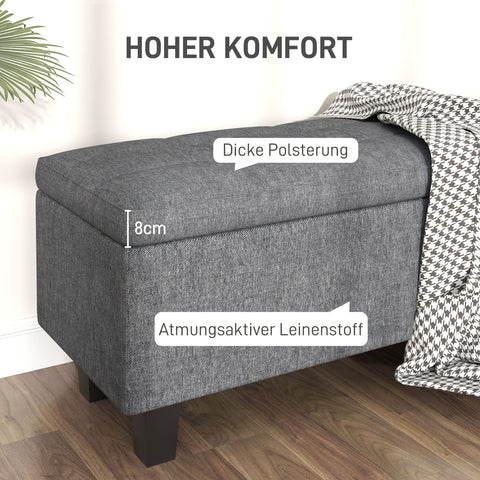 Rootz Linen Look Storage Bench - Storage Seat Chest - Tufted Storage Bench - Hidden Storage - 138cm x 40cm x 45cm