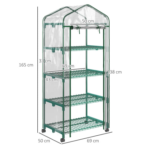 Rootz Foil Greenhouse - Mini Greenhouse - Plant House - Cold Frame - 4 Shelves - Weatherproof Steel - 69 x 50 x 165 cm