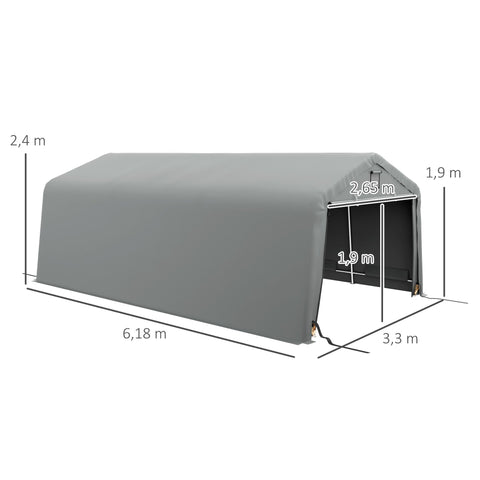 Rootz Tente Garage Carport - Storage Tent - Vehicle Shelter - UV-Resistant - 6.18m x 2.65/3.30m x 2.40m