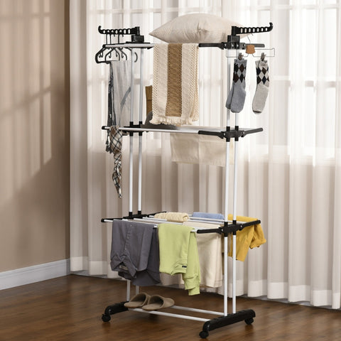 Rootz Clothes Airer - Drying Rack - Laundry Stand - Foldable Design - High Load Capacity - Mobility and Stability - 73cm x 64cm x 177cm - Metal Frame - Black
