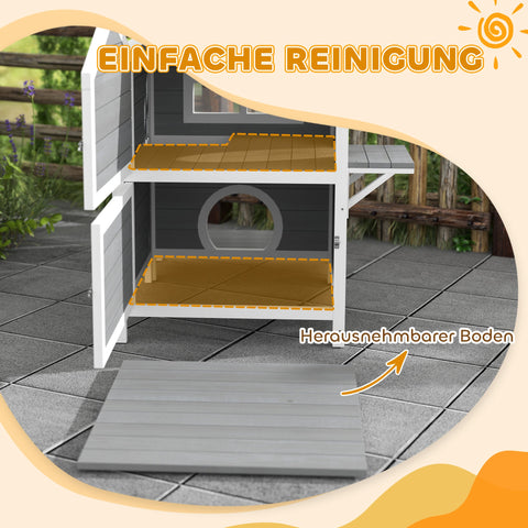 Rootz Outdoor Cat House - Weatherproof Shelter - Kitty Condo - 2 Levels - Removable Floor - 66cm x 66cm x 90cm - Grey White