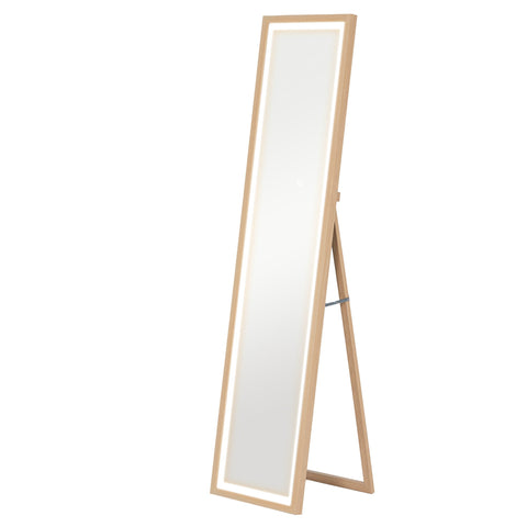 Rootz LED Full Body Mirror - Floor Length Mirror - Dressing Mirror - Dimmable Touch Control - 160 x 40 cm Brown Frame