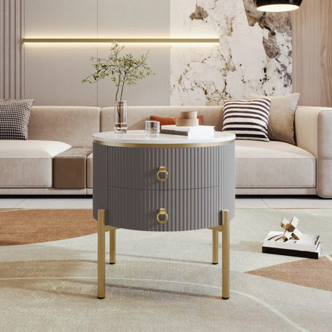 Rootz Marble Side Table - Coffee Table - Luxury End Table - Convenient Storage - 50L x 50W x 51H cm