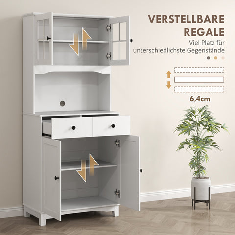 Rootz Kitchen Cabinet with Glass Doors - Dish Storage - Dining Room Cabinet - Ample Storage - 68 x 39.5 x 170 cm, White-Brown