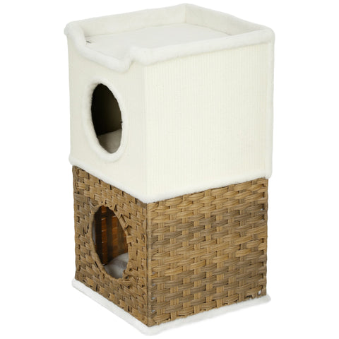 Rootz Cat Tree Tower - Scratch Bin - Cat Condo - Promotes Claw Health - 41cm x 41cm x 75.5cm - Cream White