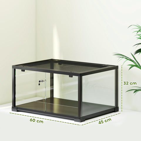 Rootz Reptile Terrarium 86L - Vivarium - Habitat Enclosure - Secure Locking, 360° View - Safe & Easy Access - 60 x 45 x 32 cm, Black
