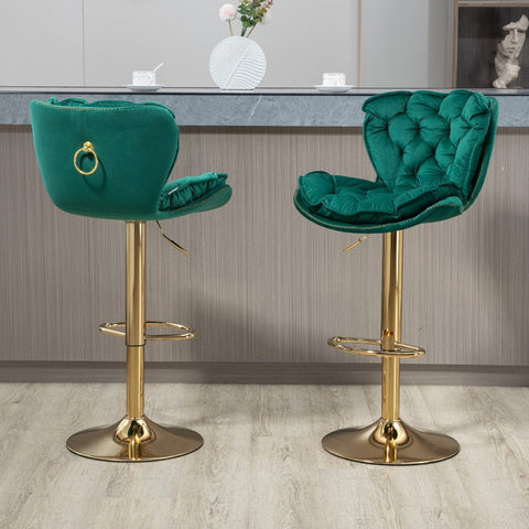 Rootz Swivel Bar Stools - Height Adjustable Chairs - Velvet Bar Seats - Ergonomic Design - 55x46x92-112cm
