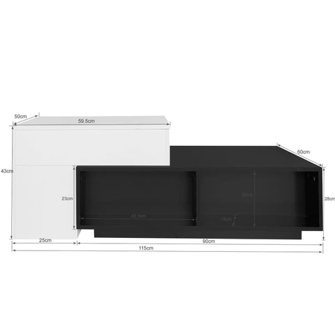 Rootz Lifting Coffee Table - Adjustable Height Table - Versatile Lift Top Table - Hidden Storage - 115L x 50W x 43H cm