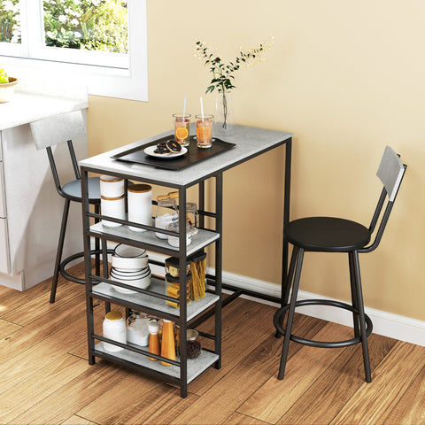 Rootz Baric Set with 2 Stools - Dining Set - Kitchen Furniture - Space-Saving Shelves - 90L x 50B x 90.5H cm