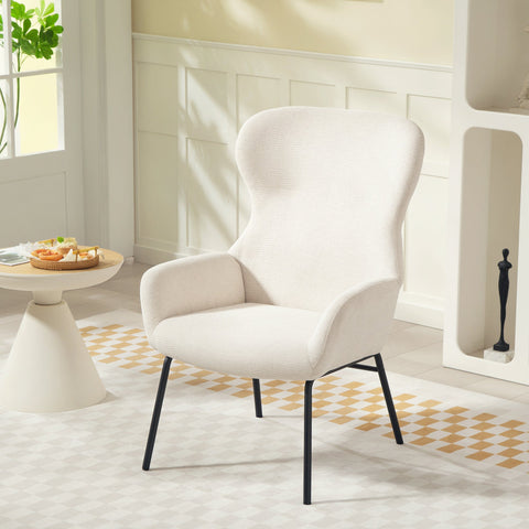 Rootz Modern Upholstered Chair - Accent Armchair - Wingback Seat - High Comfort - White - Steel Legs - 70cm x 74.5cm