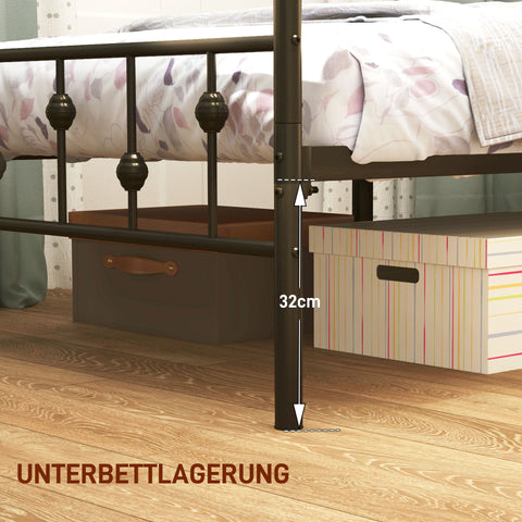Rootz Metal Single Bed Frame - Black Bedstead - Quiet Frame - Easy Assembly - 206.9cm x 91.8cm x 82.5cm - 32cm Storage Space