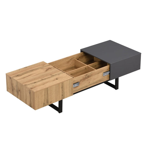 Rootz Modern Coffee Table - Living Room Table - Office Desk - Hidden Storage Compartments - 155L x 55W x 22H cm